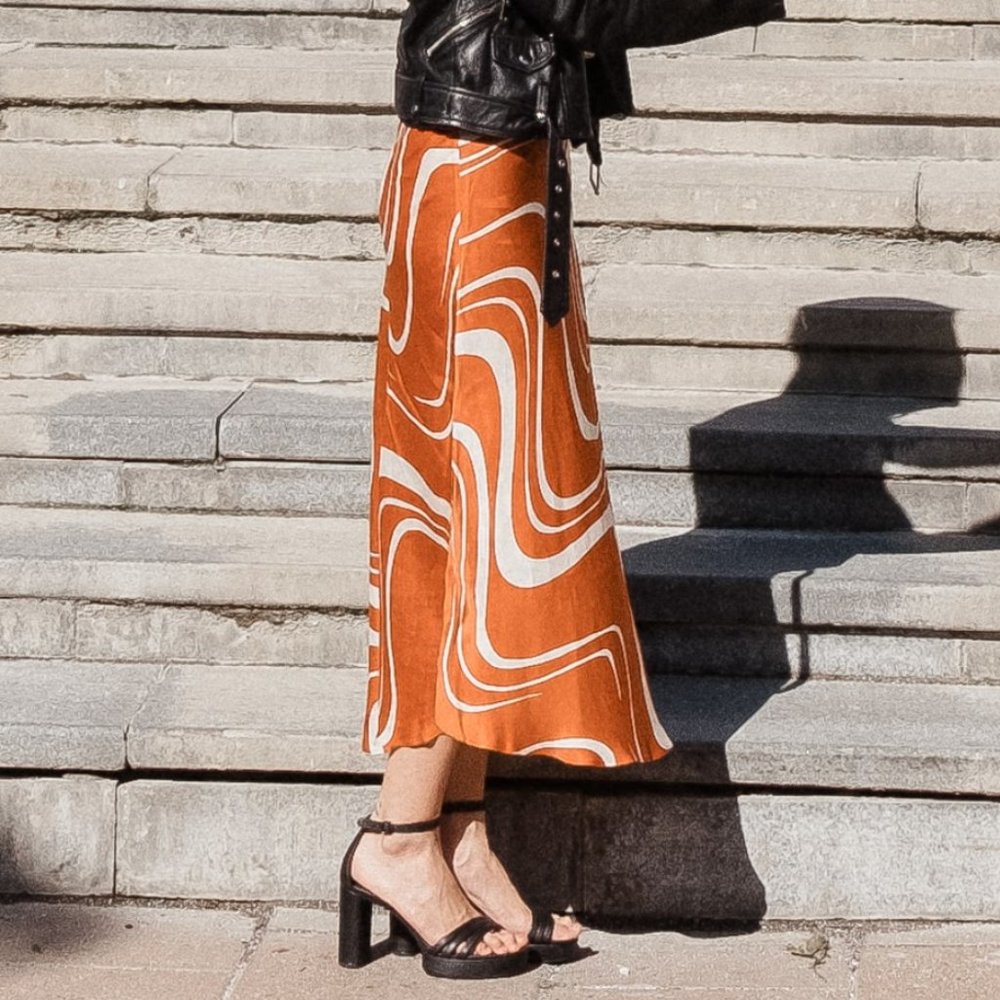 Massimo Dutti Satin Slip Skirt Burnt Red Retro Inspired